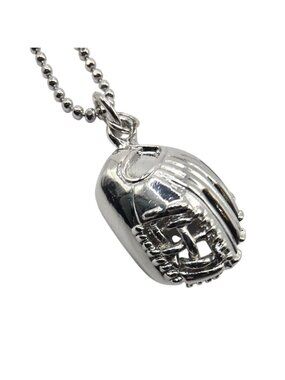 Silver tone necklace softball baseball Glove Pendant Ball Chain sports jewelry